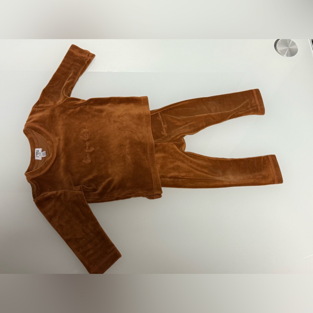 Brown Velour 2 Piece Pajamas. Size 18 Months.